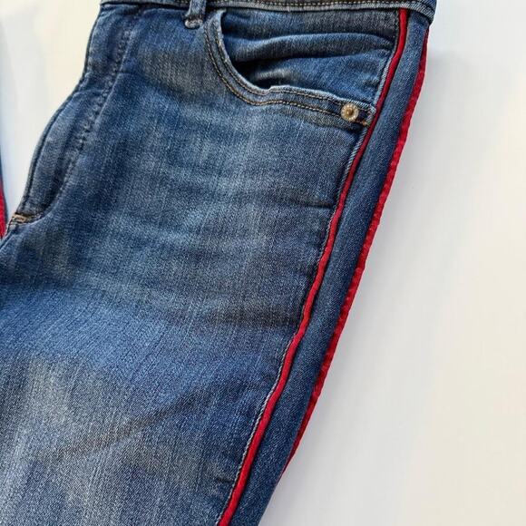 Express Jeans Women's 4 Blue High Rise Ankle Legging Stretch Red Stripe Skinny - Picture 13 of 14